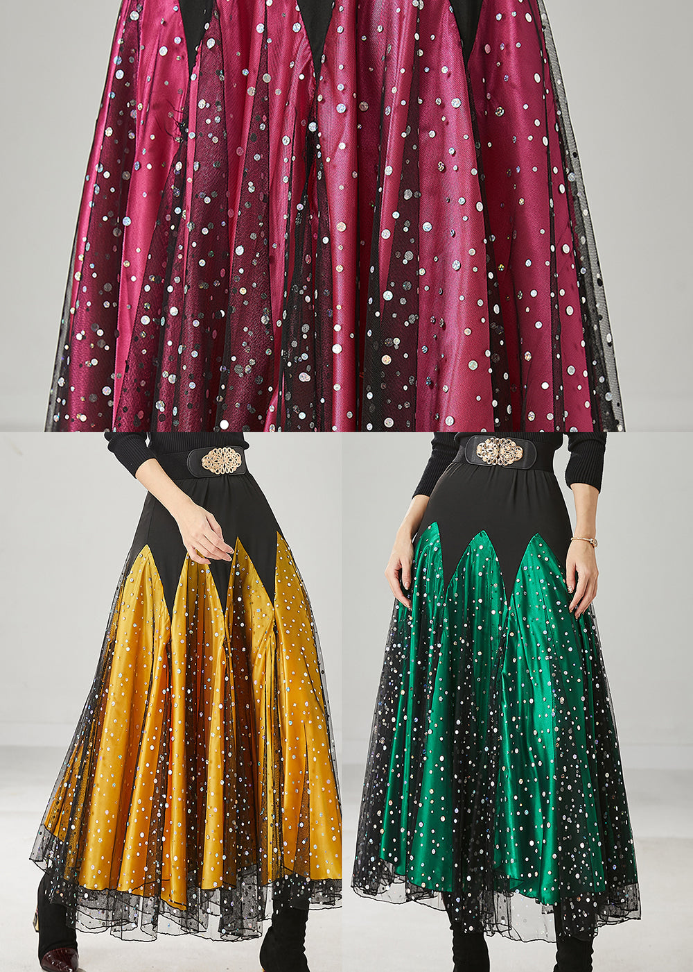 Women Mulberry Zircon Patchwork Tulle Skirts Spring YU1021