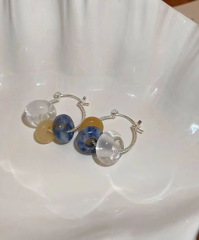 Women Multicolour Copper Gem Stone Glass Hoop Earrings KX1002