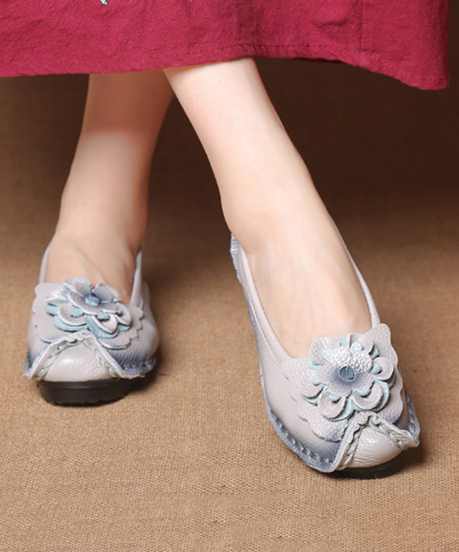 Women Navy Faux Leather Flower Splicing Flat Feet Shoes SL1028