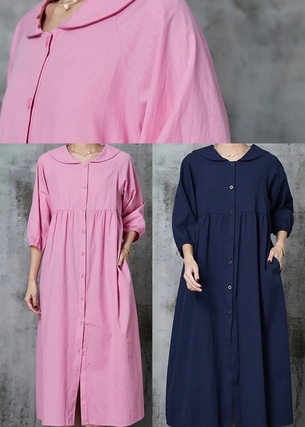 Women Navy Oversized Cotton Maxi Dresses Summer JK1007 Ada Fashion