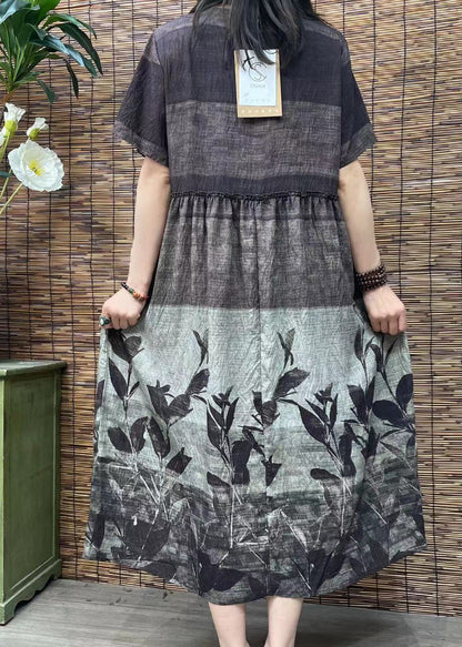 Women O Neck Print Patchwork Cotton Dress Summer FF036