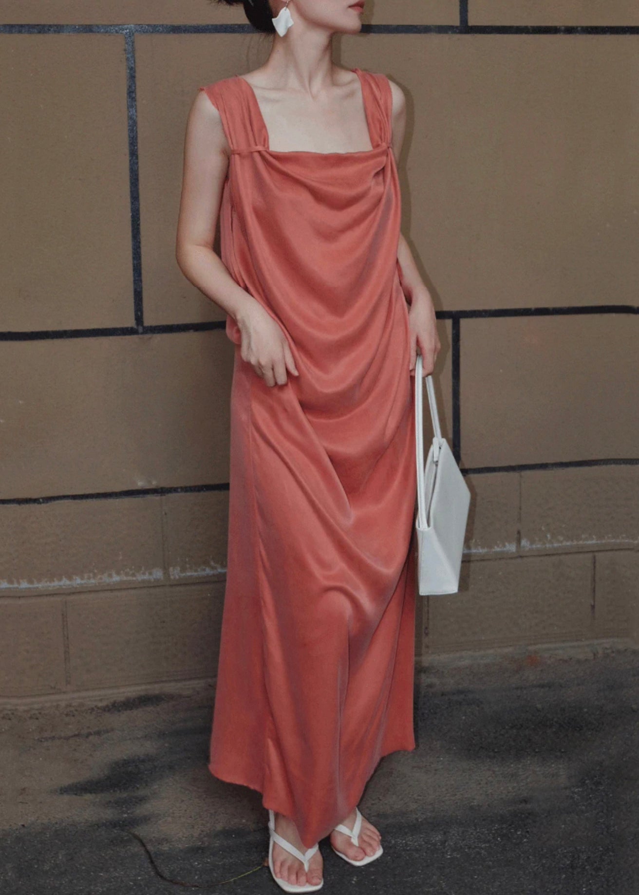 Orange Women Dresses Up Solid Sleeveless Lace Long Silk