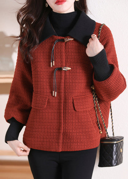 Women Orange Peter Pan Collar Pockets Cotton Coat Winter RS047