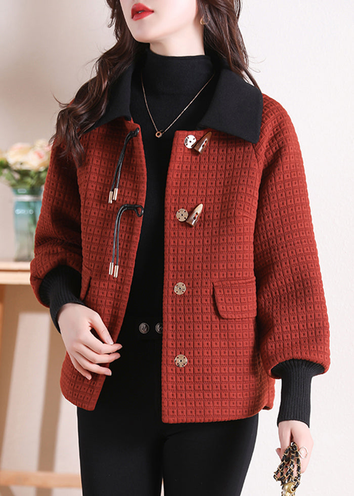 Women Orange Peter Pan Collar Pockets Cotton Coat Winter RS047