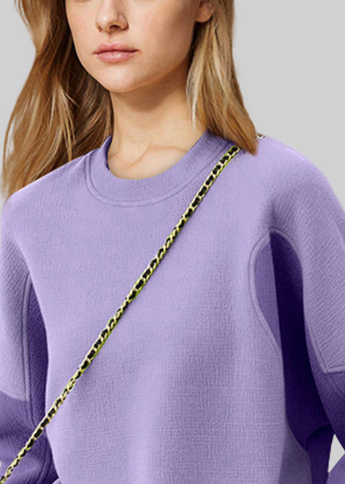 Women Purple O Neck Patchwork Cotton Sweatshirt Fall WX012