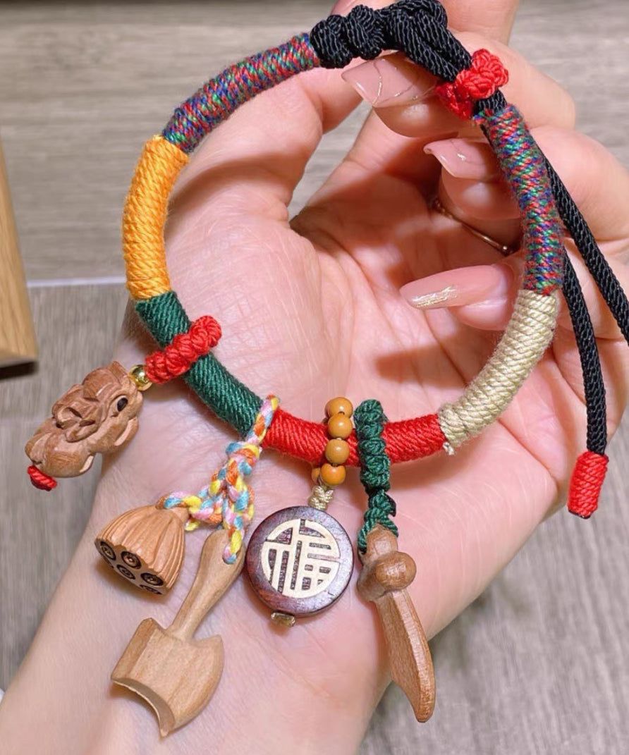 Women Rainbow Hand Woven Mahogany Tassel Charm Bracelet KX1053