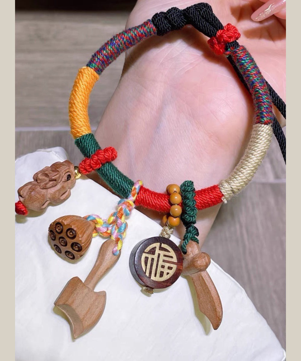 Women Rainbow Hand Woven Mahogany Tassel Charm Bracelet KX1053