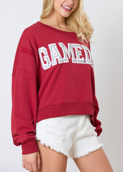 Women Red Letter Zircon Cotton Sweatshirt Long Sleeve AE1001