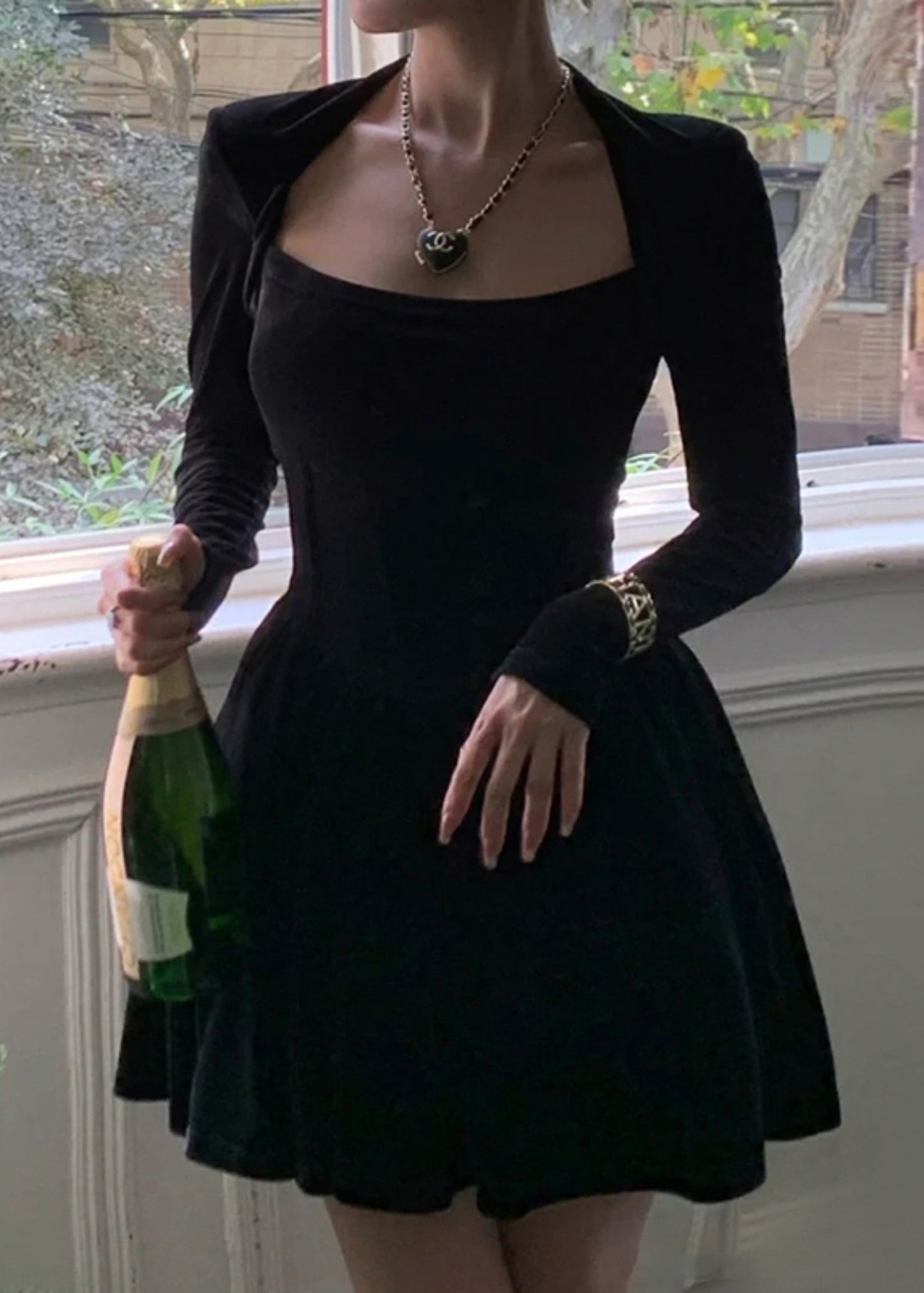 Robe mi-longue rouge en velours de soie unie à col carré pour femme, printemps YT023