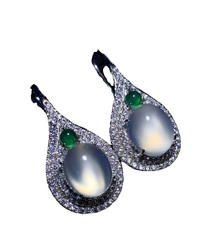 Boucles d'oreilles à tige en argent sterling et jade et zircone pour femmes AC1065