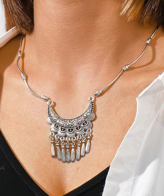 Women Silk Sterling Silver Tassel Pendant Necklace DF1030