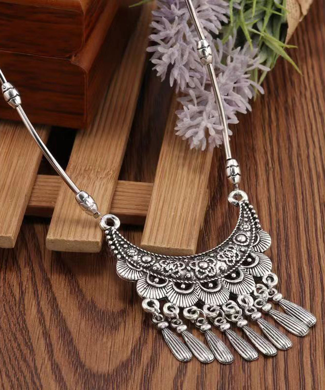 Collier avec pendentif pompon en argent sterling et soie pour femme DF1030