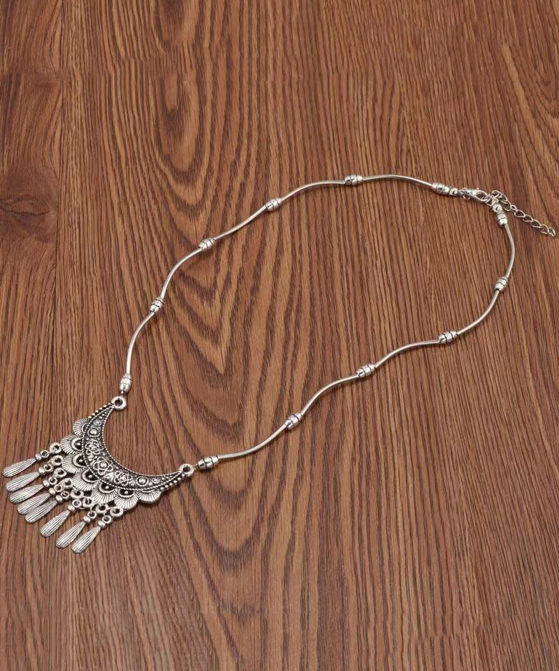 Women Silk Sterling Silver Tassel Pendant Necklace DF1030