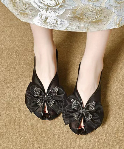 Women Splicing Chunky Black Tulle Bow Slide Sandals AA007