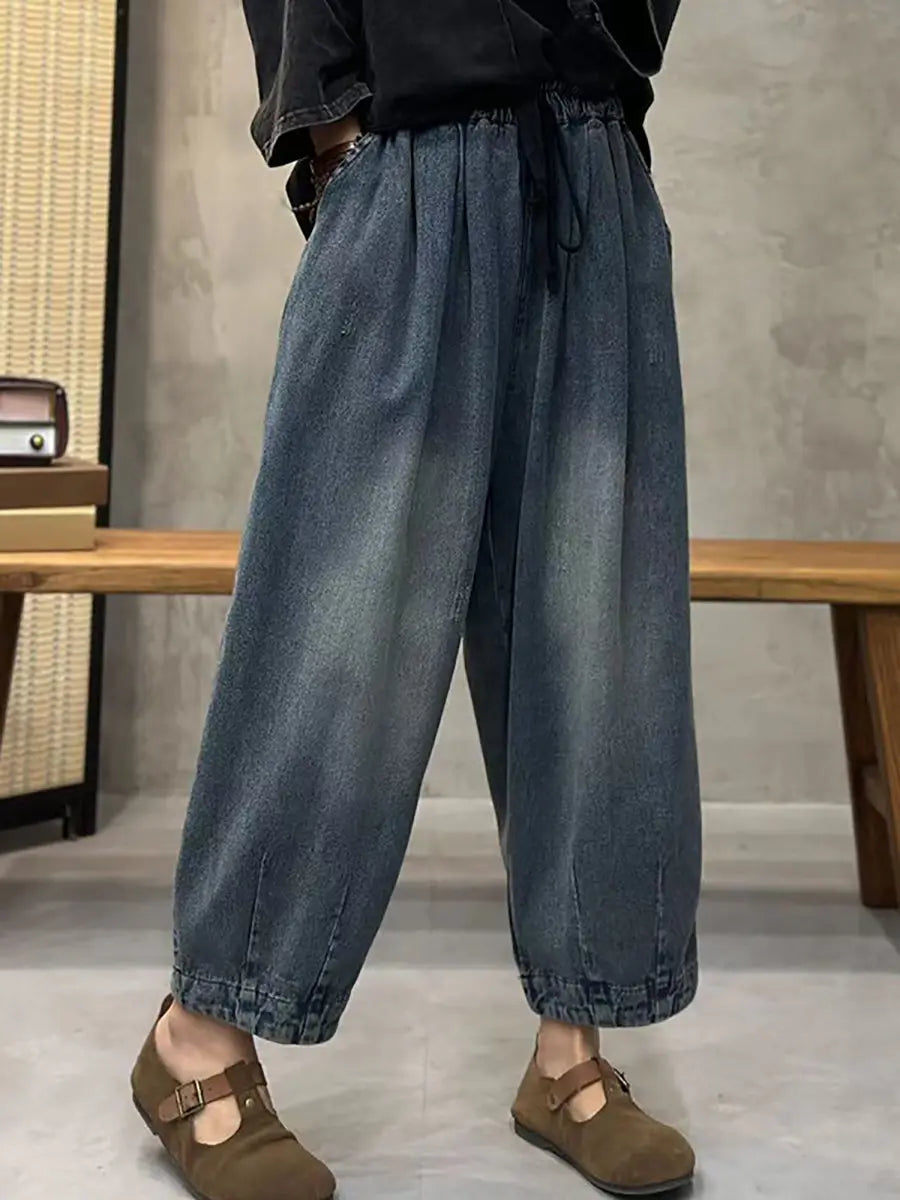 Women Spring Retro Washed Denim Harem Pants Ada Fashion