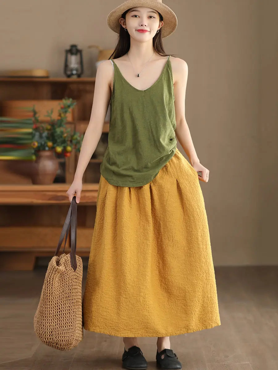 Women Spring Solid Artsy Commute Loose Skirt Ada Fashion