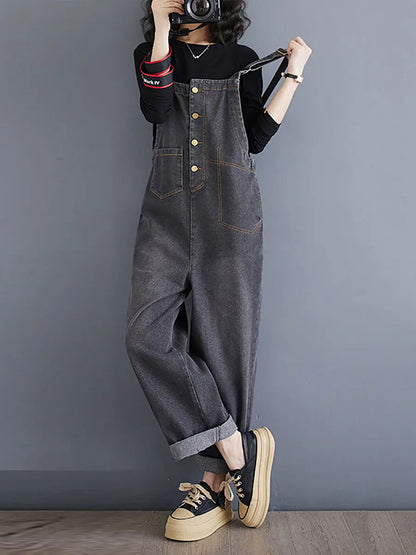 Women Spring Vintage Solid Asymmetrical Denim Jumpsuits Ada Fashion