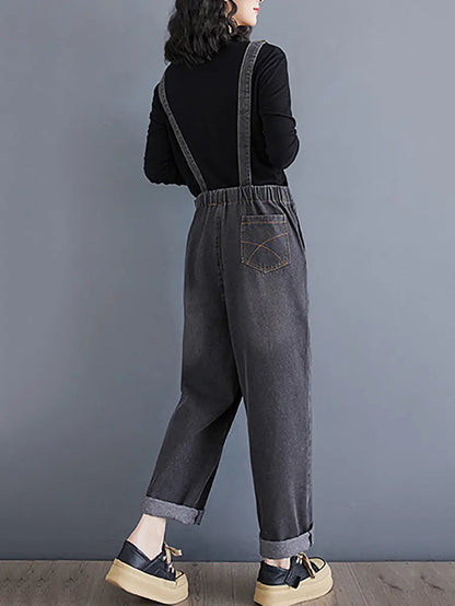 Women Spring Vintage Solid Asymmetrical Denim Jumpsuits Ada Fashion