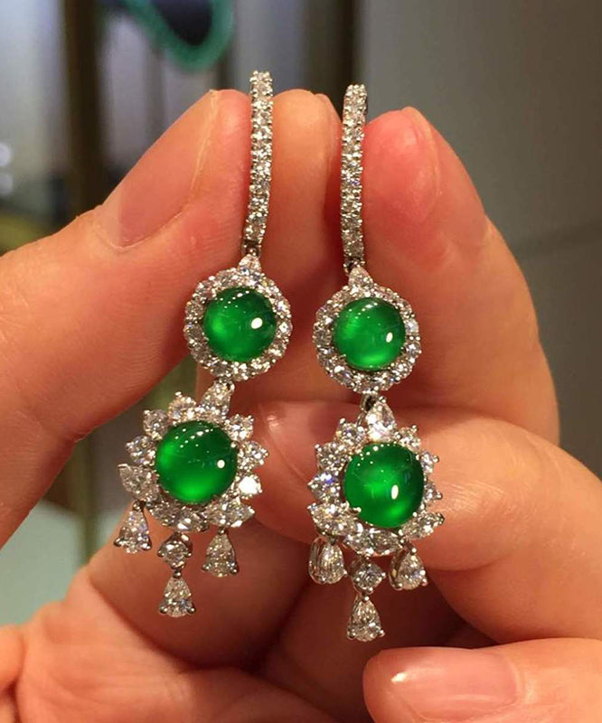 Boucles d'oreilles pendantes en argent sterling et jade incrusté de zircons pour femmes AC1037