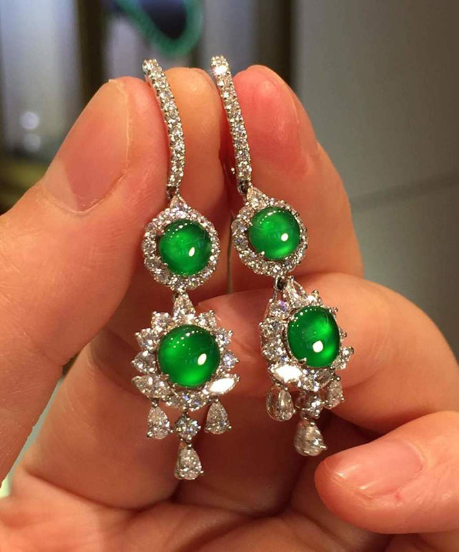 Boucles d'oreilles pendantes en argent sterling et jade incrusté de zircons pour femmes AC1037