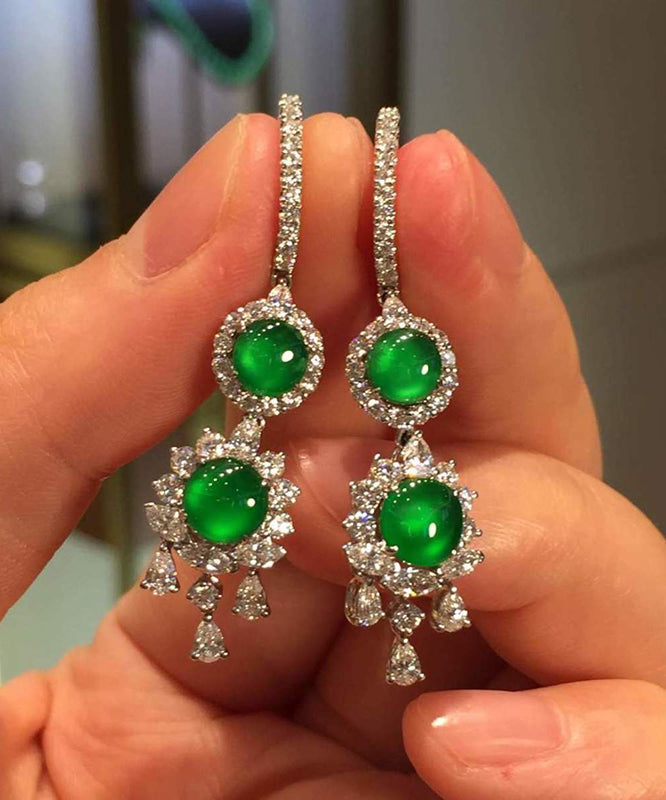 Boucles d'oreilles pendantes en argent sterling et jade incrusté de zircons pour femmes AC1037