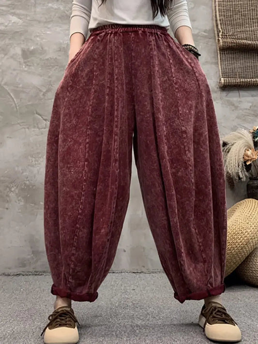 Women Vintage Spring Solid Loose Harem Pants Ada Fashion