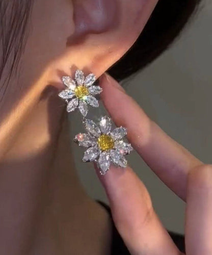 Women White Alloy Crystal Zircon Floral Drop Earrings WZ002