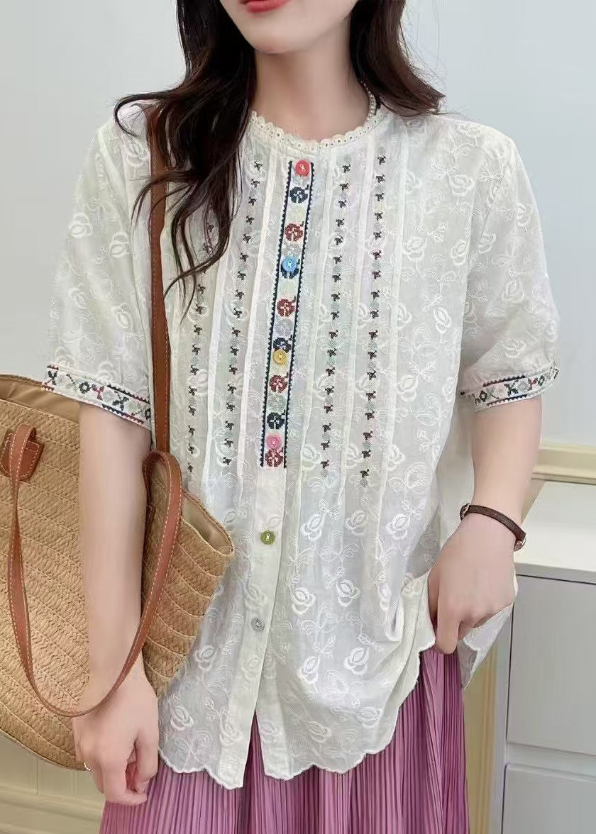 Shirts Weiß Lose Frauen Bestickte Spitze Sommer