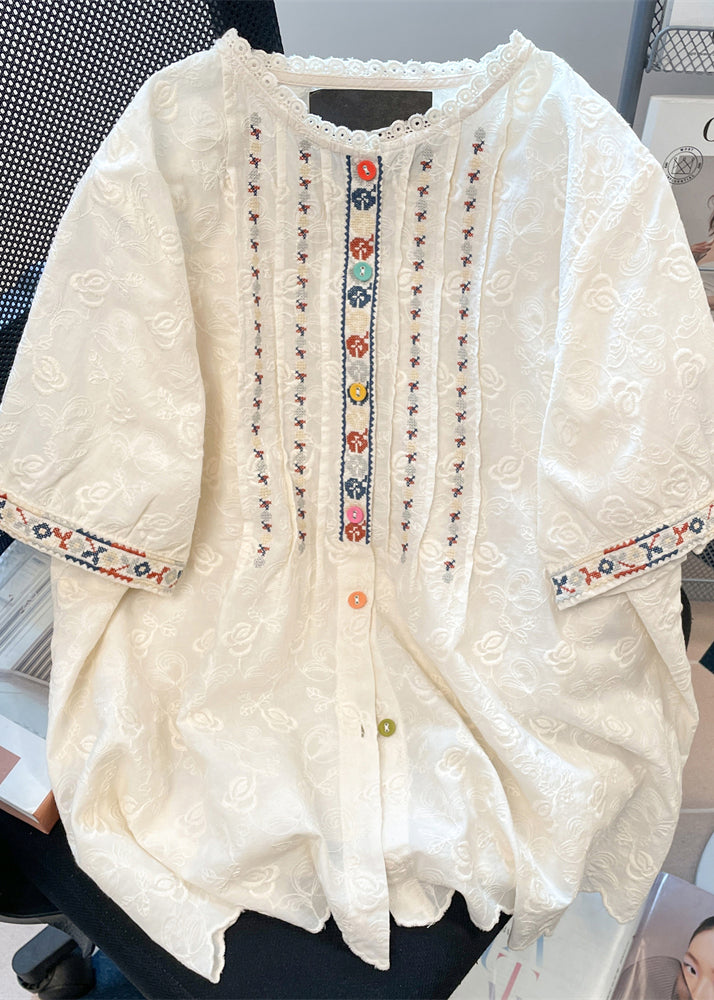 Shirts Weiß Lose Frauen Bestickte Spitze Sommer