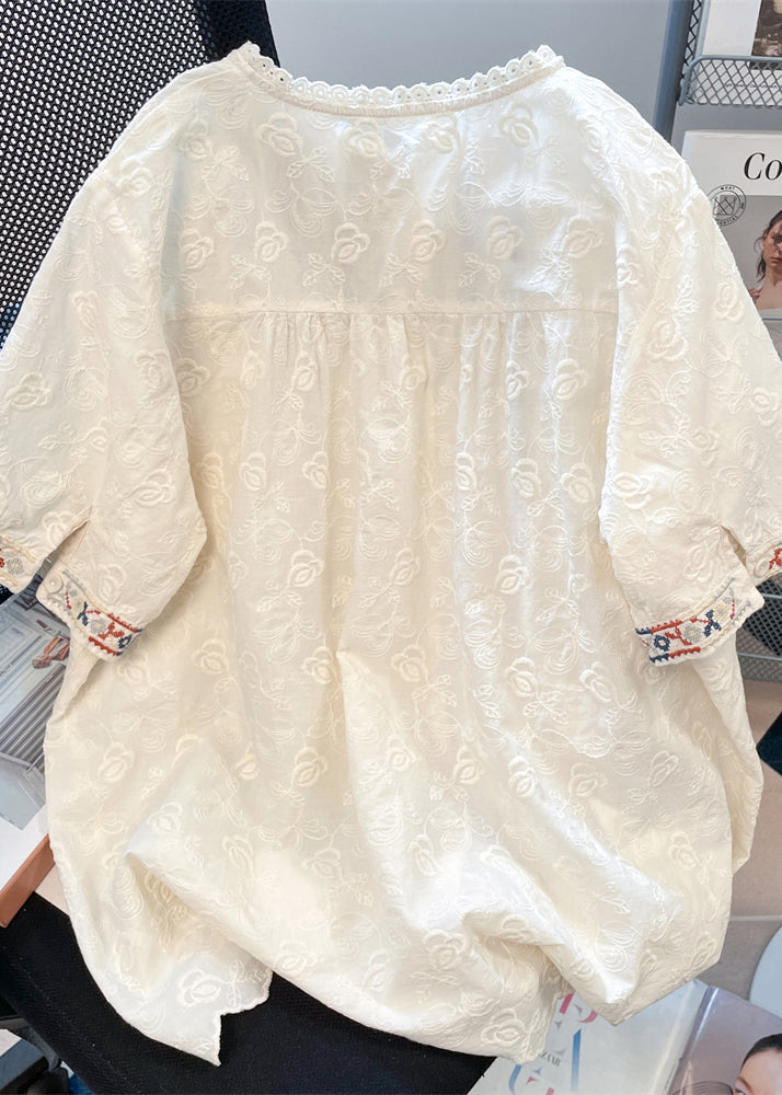 Shirts Weiß Lose Frauen Bestickte Spitze Sommer