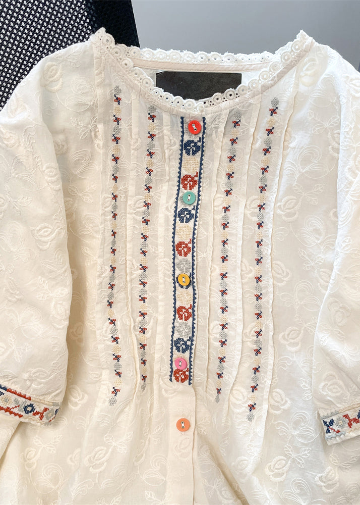 Shirts Weiß Lose Frauen Bestickte Spitze Sommer