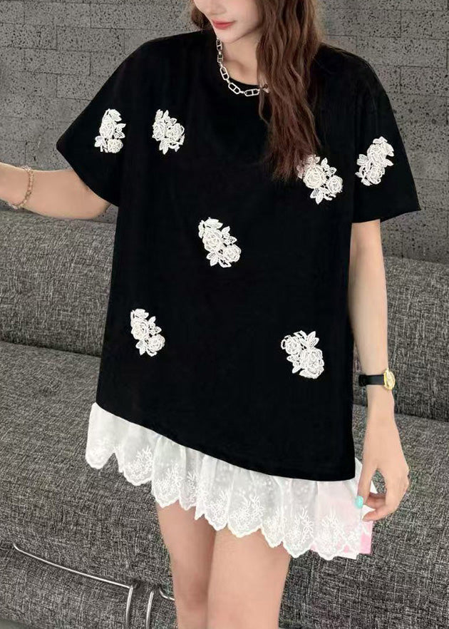 Übergroße Tanks Frauen Verziert Weiß Blume Spitze Patchwork