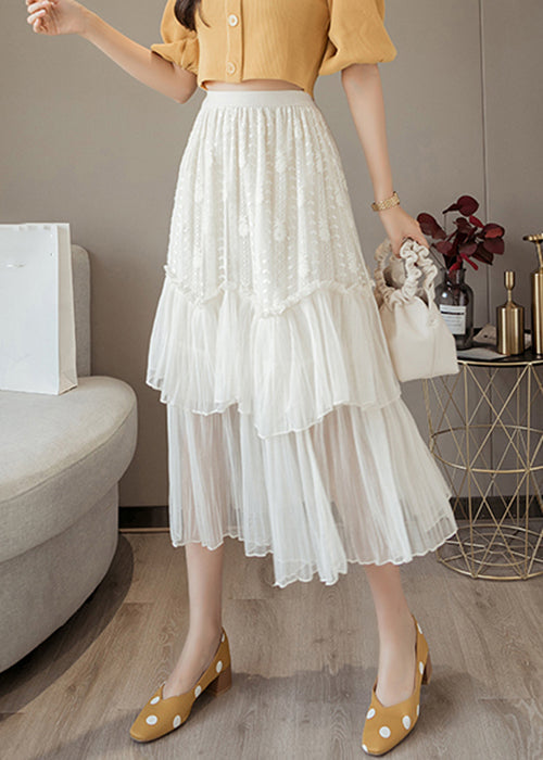 Women White Ruffled High Waist Chiffon Skirt Summer AS1001 Ada Fashion