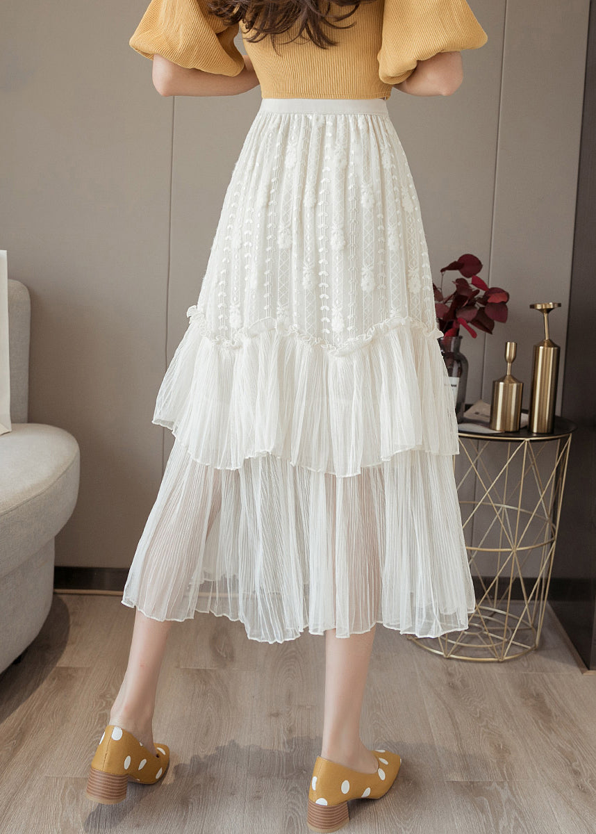 Women White Ruffled High Waist Chiffon Skirt Summer AS1001 Ada Fashion