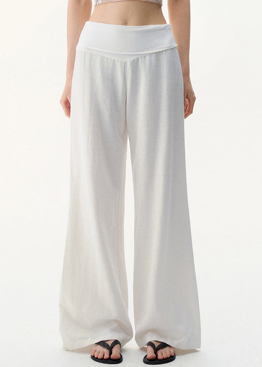 Pants Waist Summer Women Linen White High Solid