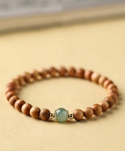 Women Yellow Jade Mahogany Beading Bracelet ZZ070