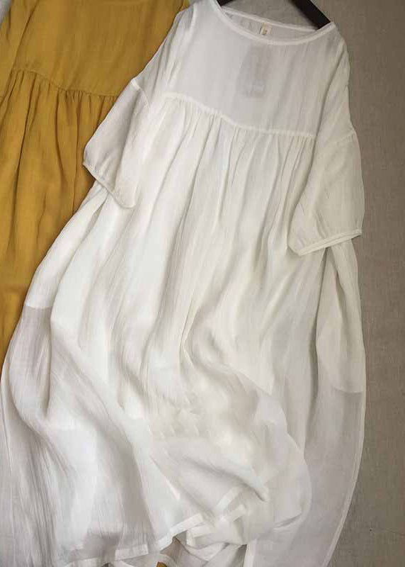 Robe longue plissée à col rond et manches courtes pour femme, jaune, GH1087