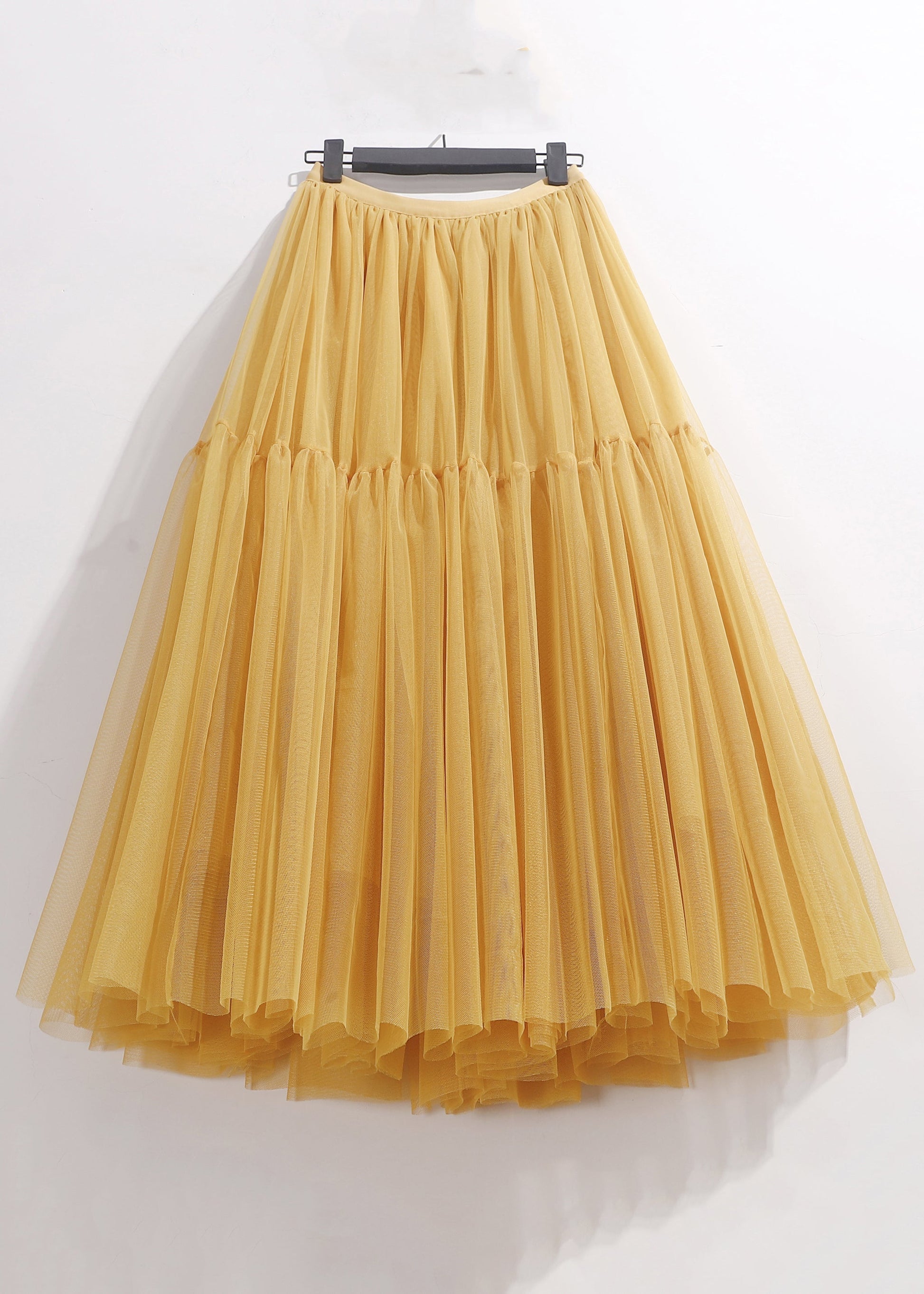 Women Yellow Wrinkled Elastic Waist Tulle Skirt Summer Ada Fashion