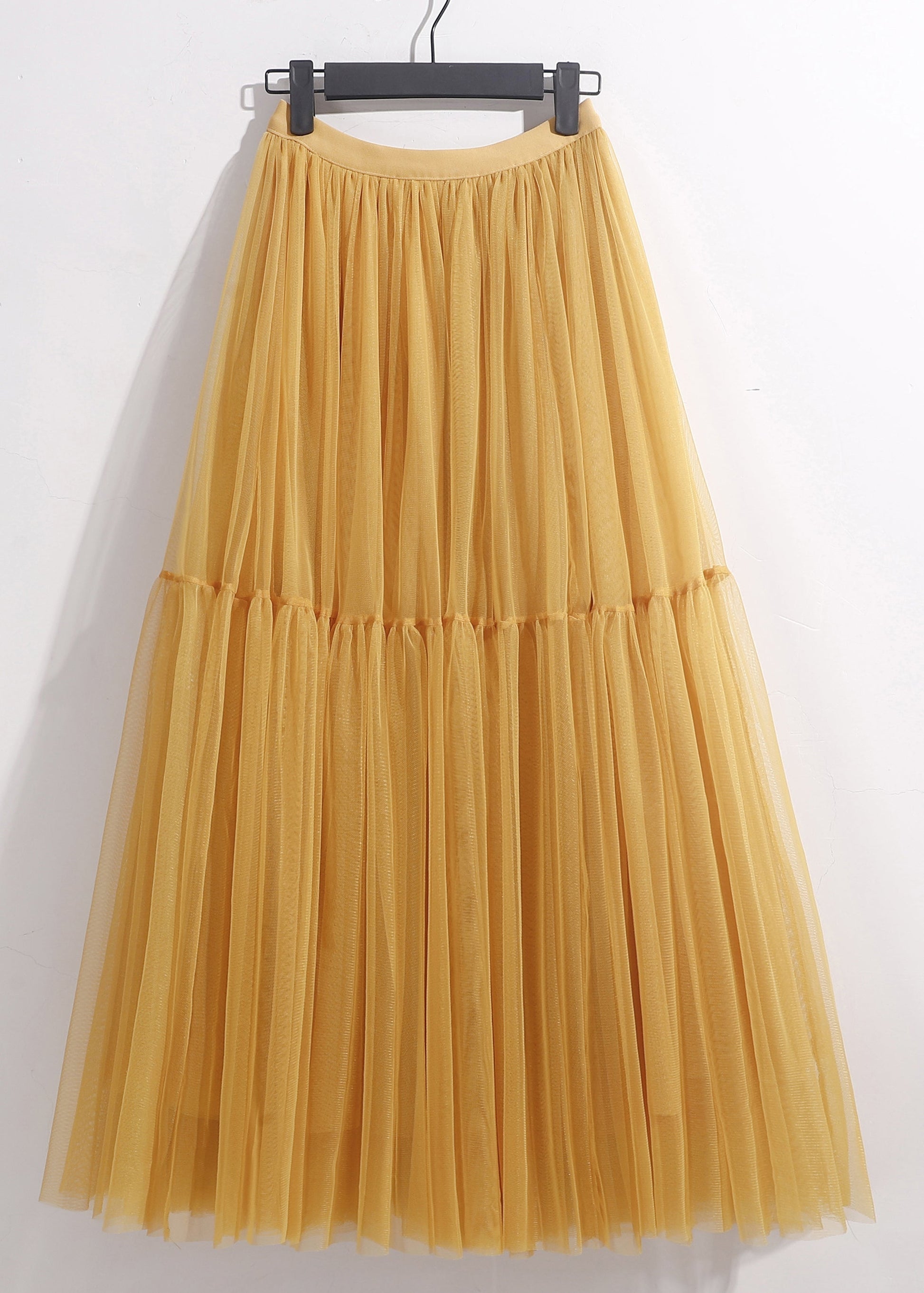 Women Yellow Wrinkled Elastic Waist Tulle Skirt Summer Ada Fashion