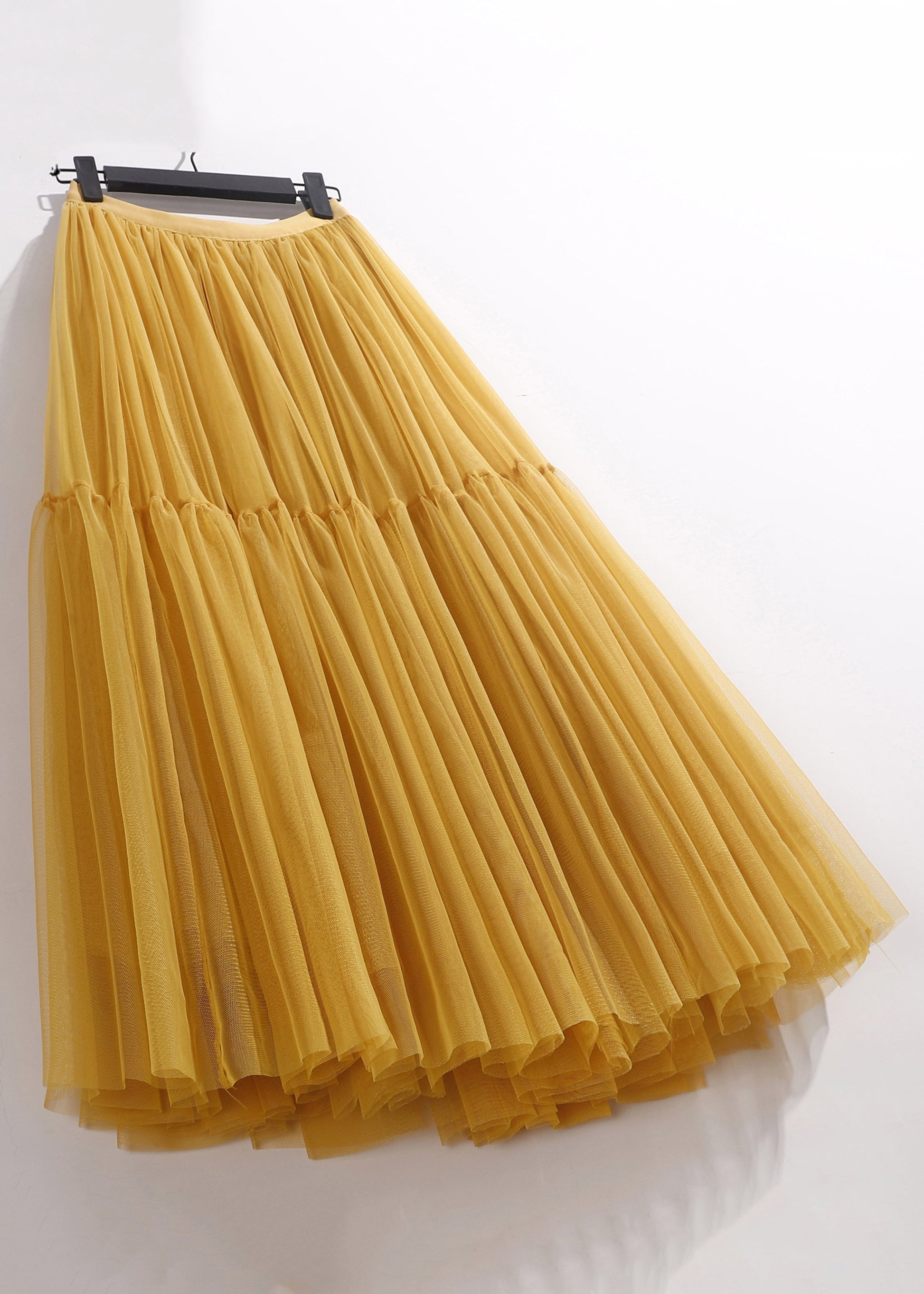 Women Yellow Wrinkled Elastic Waist Tulle Skirt Summer Ada Fashion