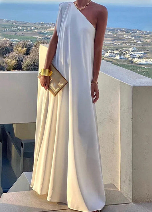 Robe d'été blanche unie à épaules dénudées pour femme