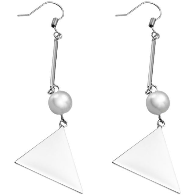 Silver Pearl Triangle Dangle Earring Faux Sterling