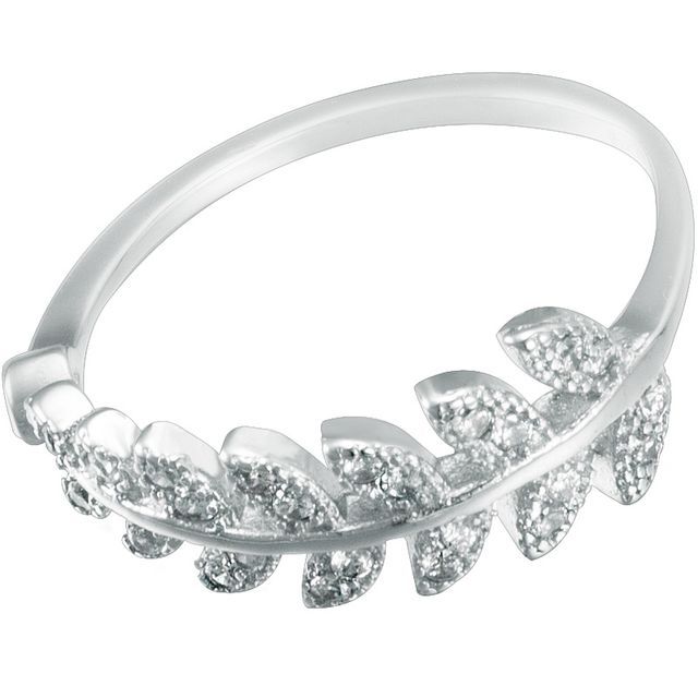 Ring Open Leaf Sterling Rhinestone Silver