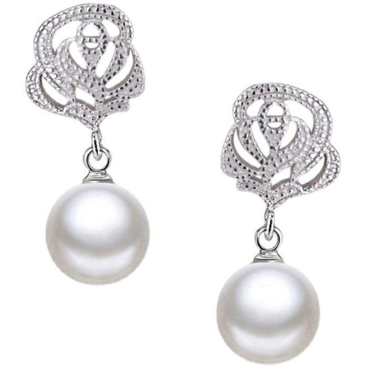 Earring Rose Dangle Rhinestone Pearl Faux