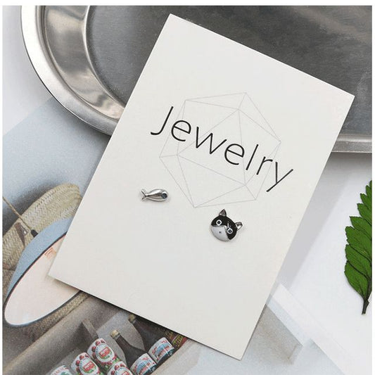 Asymmetrical Cat Stud Fish Earring