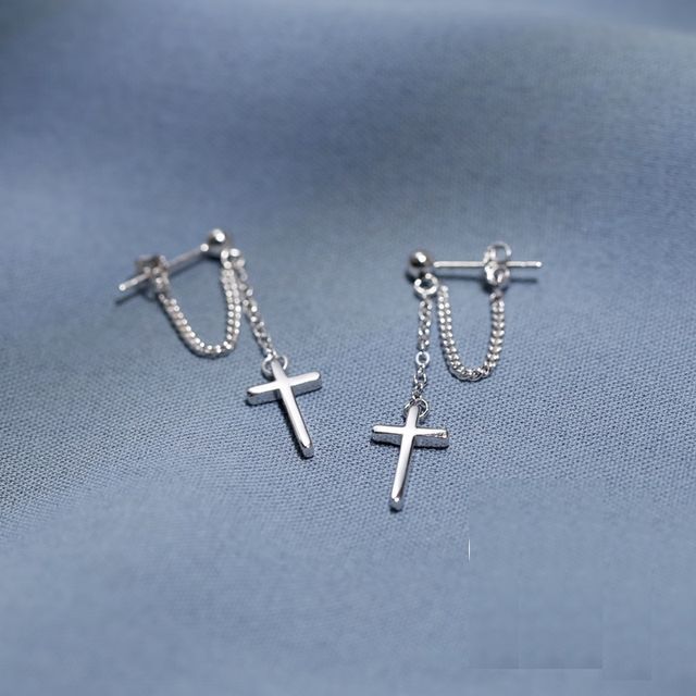 Silver Earring Sterling Cross Drop