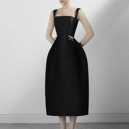 Wide Strap Rhinestone Bow A-Line Dress