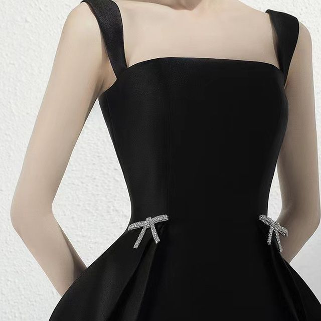 Wide Strap Rhinestone Bow A-Line Dress