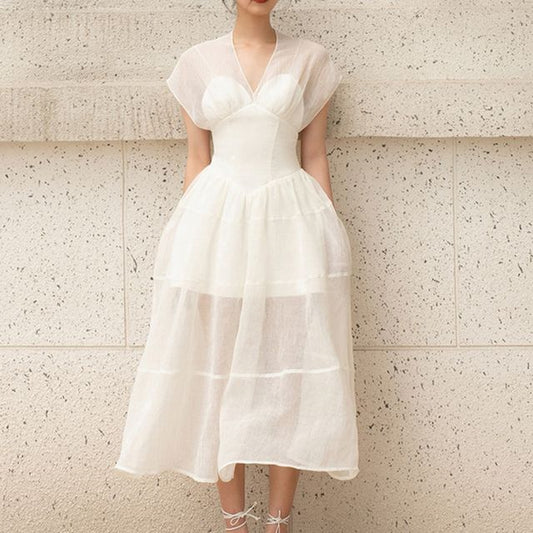 Cap-Sleeve Midi A-Line Dress