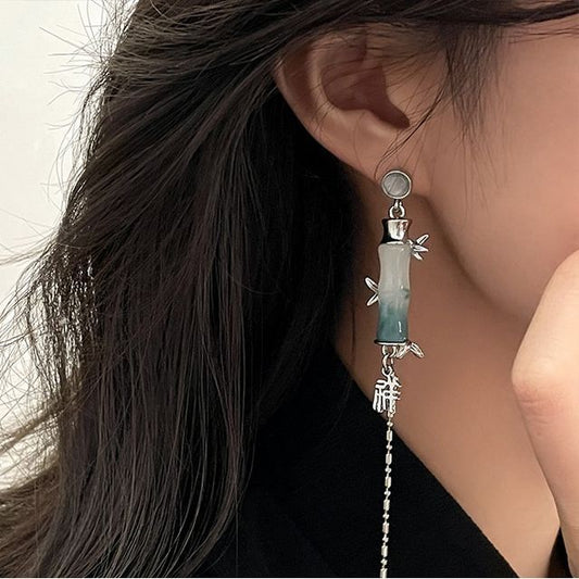 Eye Bamboo Faux Alloy Stone Earring Cat Dangle